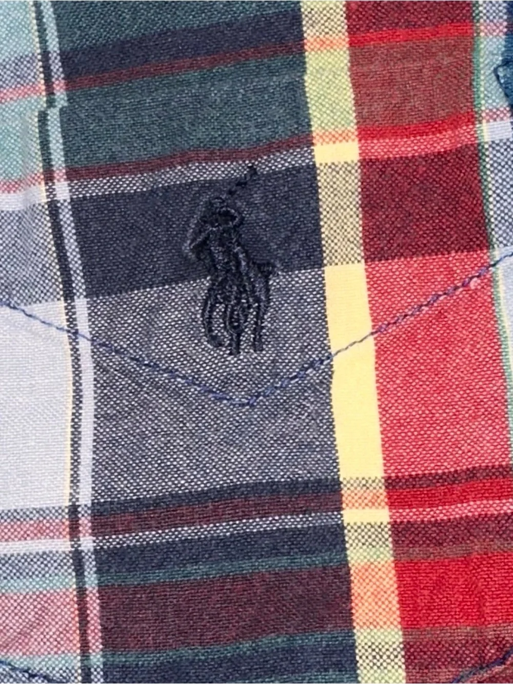 RL Baby Boy Navy Blue Plaid Cotton Romper Poplin Button Tag Detail 18-24 Months
